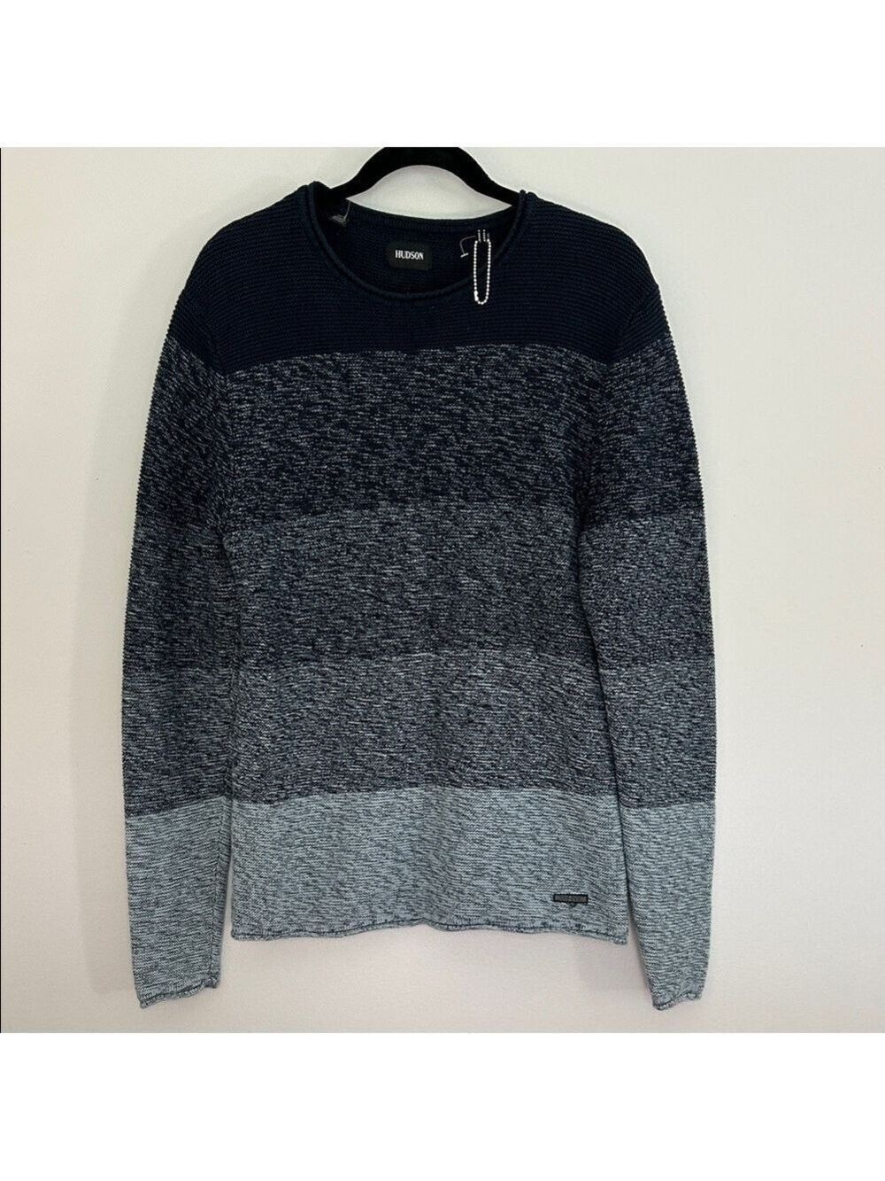 NWOT Hudson Jeans Men's Navy and Gray Crewneck Sweater
